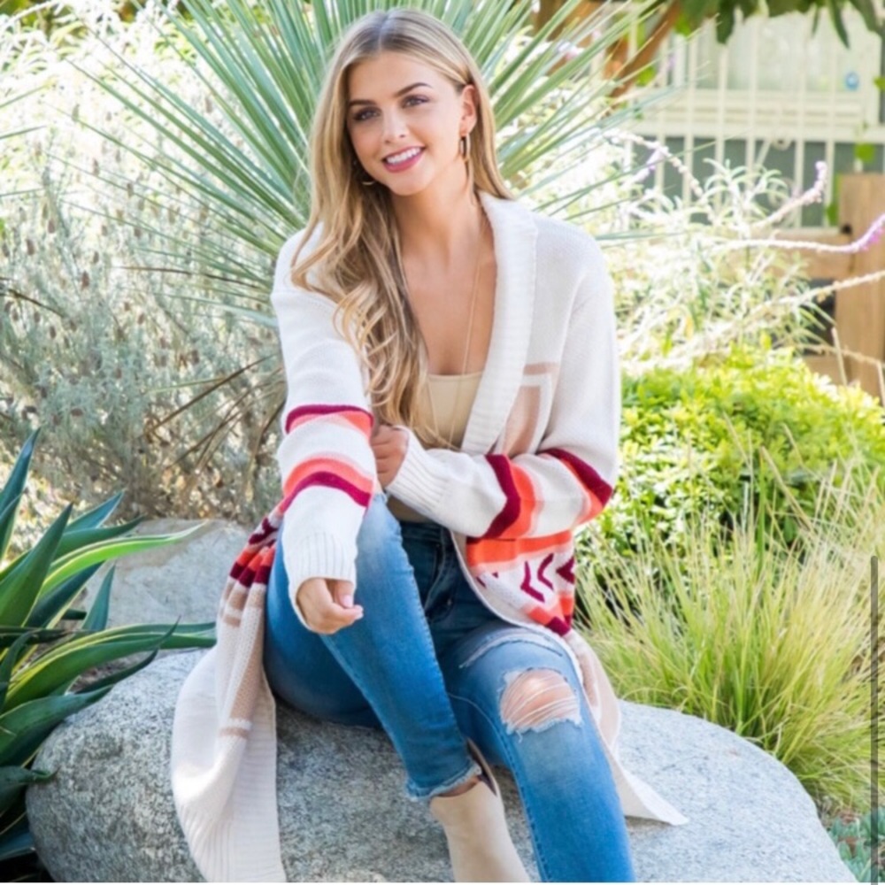 LAST ONE: Women’s Aztec print fall colors knee length cardigan sweater - Picture 4 of 4